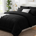 CozyLux California King Comforter Sets Black, 7 Pieces Cal King Bed in a Bag, All Season Bedding Sets with Stitch Quilted Comforter, Flat Sheet, Fitted Sheet, Pillowcases