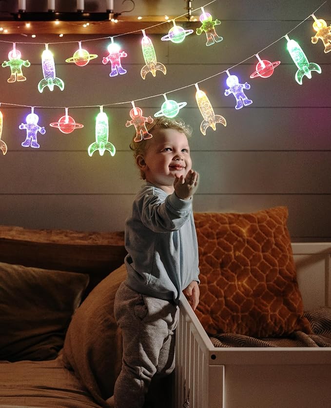AceList Space String Lights, 50 LED Color-Changing Fairy Lights with Battery&USB Powered for Children's/Kids' Rooms, Space-Themed Party, Christmas and Bedroom Decor