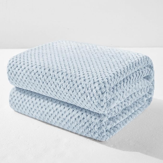 Exclusivo Mezcla Fleece Bed Blanket Queen Size, Super Soft and Warm Blankets for Couch, Sofa and Bed Waffle Textured, Cozy, Fuzzy and Lightweight (Mixed Slate Blue, 90x90 Inches)