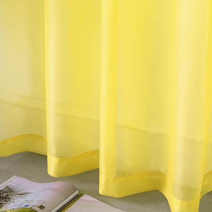 DUALIFE Yellow Sheer Curtains 84 Inches Long for Living Room Set 2 Grommet Look Soft Semi Transparent Voile Drape Window Sheer Curtains for Bedroom Boys 52x84 Length Solid Bright Color