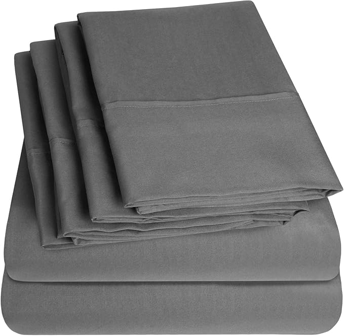 Cal King Size Bed Sheets - 6 Piece 1500 Supreme Collection Fine Brushed Microfiber Deep Pocket California King Sheet Set Bedding - 2 Extra Pillow Cases, Great Value, California King, Gray
