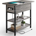 Yoobure End Table with Charging Station, Flip Top Side Table with USB Ports and Outlets, Sofa Couch Table Bedside Table for Living Room Bedroom, Narrow Nightstand with Storage Shelves for Small Space