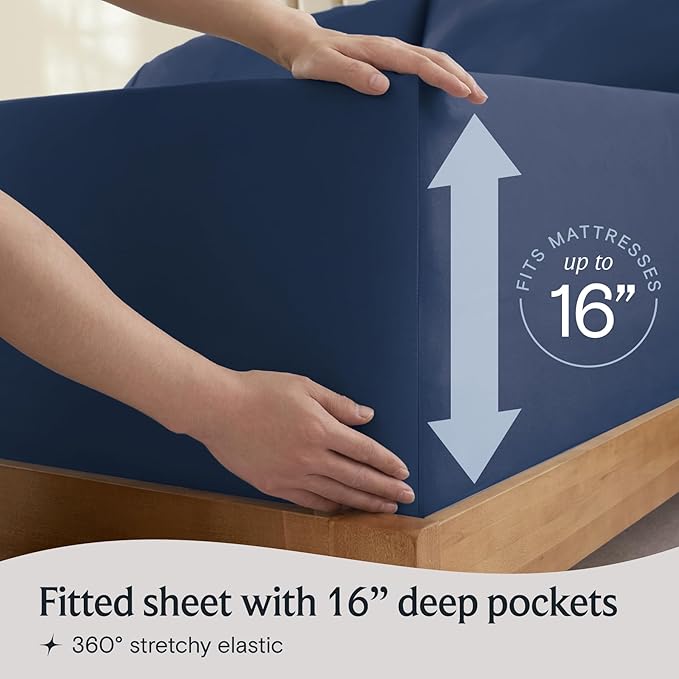 LuxClub 4 PC Full Sheet Set, Breathable Luxury Bed Sheets, Deep Pockets Wrinkle Free Cooling Bed Sheets Machine Washable Hotel Bedding Silky Soft - Navy Full