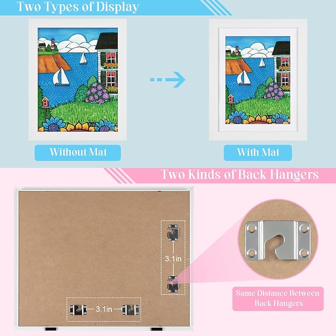 [3 Pack] Kids Art Frames, 10x12.5 Front Opening Kids Artwork Frames Changeable, Displays 8.5x11 With Mat and 10x12.5 Without Mat, Holds 50 Pcs, for 3D Picture, Crafts, Hanging Art, Portfolio Storage