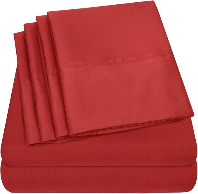 Cal King Size Bed Sheets - 6 Piece 1500 Supreme Collection Fine Brushed Microfiber Deep Pocket California King Sheet Set Bedding - 2 Extra Pillow Cases, Great Value, California King, Samba Red