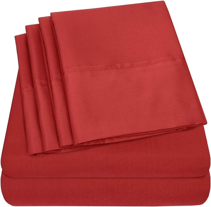 Queen Sheets Red - 6 Piece 1500 Supreme Collection Fine Brushed Microfiber Deep Pocket Queen Sheet Set Bedding - 2 Extra Pillow Cases, Great Value, Queen, Samba Red