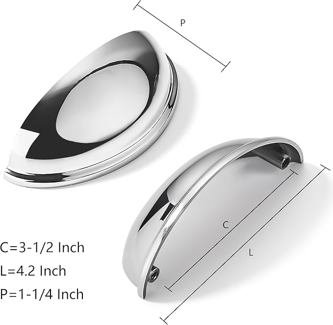 khtumeware 2 Pack 3-1/2" Drawer Pulls Polished Chrome Cabinet Cup Pulls Kitchen Hardware Cabinet Handles Drawer Handles Knobs 3.5 inch Hole Center