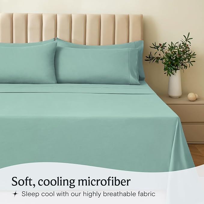 LuxClub 3 PC Sheet Bed Sheets Deep Pockets Wrinkle Free-Kids-Fitted Sheets Machine Washable Hotel Bedding Silky Soft - Light Teal Twin