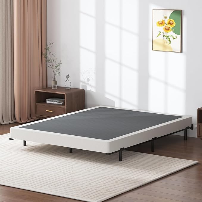 Box Springs 5 Inch Queen Box Spring Only Bed Base, Mattress Foundation, Easy Clean Fabric Cover, Non-Slip, No Noise, Easy Assembly