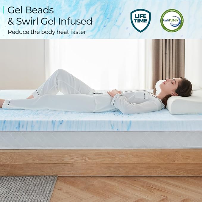 LINSY LIVING 3 Inch Mattress Topper Full, Cooling Gel Infused Swirl Memory Foam, Soft Mattress Topper for Firm Mattress, CertiPUR-US Certified Bed Topper, Full Size