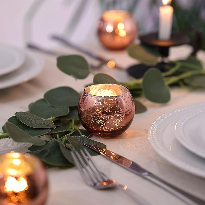 LAMORGIFT 36 Pcs Rose Gold Votive Candle Holders- Rose Gold Party Decorations for Wedding, Bridal Shower Decorations, Engagement, Sweet 16 Birthday Party Table Centerpieces, Mother's Day Decoration