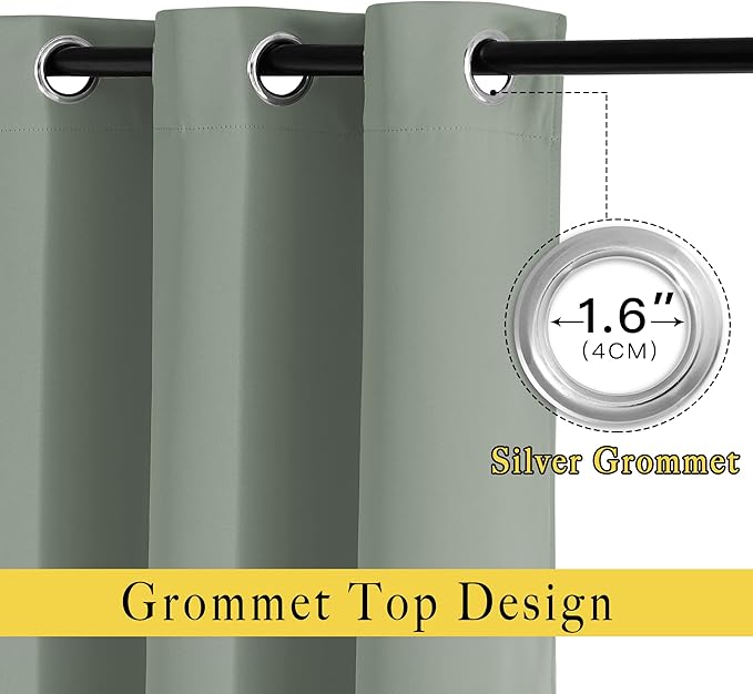 NICETOWN Blackout Large Bedroom Curtains 90 inches Long - Room Dividers Thermal Insulated Sound Dampening Grommet Window Treatments for Living Room (Sage Green, 2 Panels, W66 x L90)