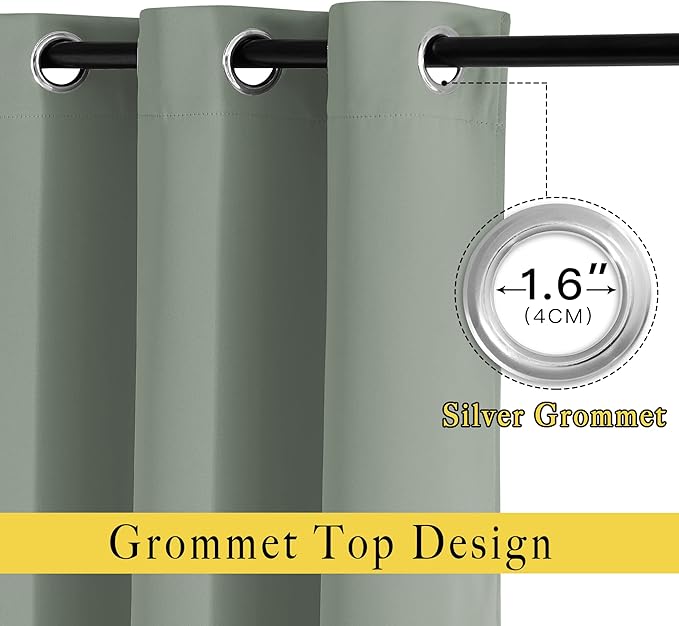 NICETOWN Blackout Bedroom Sage Green Curtains 96 inches Long, Energy Saving Thermal Window Treatments Sound Dampening Drapes Grommet Room Darkening for Living Room, W52 x L96, 2 Panels