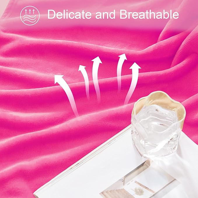 Exclusivo Mezcla Fleece Blanket Queen Size for Bed, Super Soft and Warm, All Season Use, Cozy, Plush, Lightweight, 90x90 Inches, Hot Pink