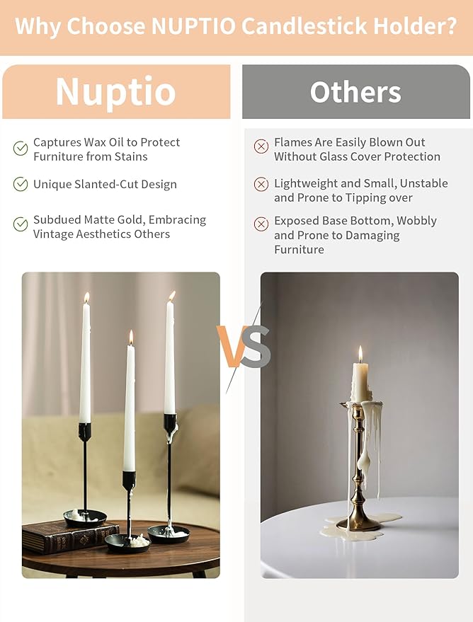NUPTIO Black Candlestick Holders for Table: 6 Pcs Taper Candles Holders Bulk for Halloween - Tall Candle Stick Holder for Birthday Party Living Room Fireplace Centerpiece