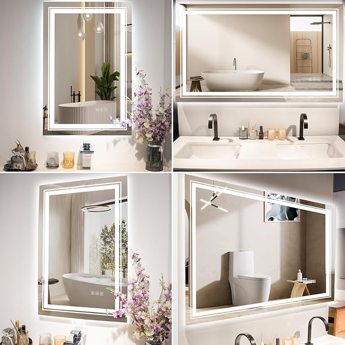 36x30 LED Mirror for Bathroom with Front and Backlit Light Up Digital Mirrors for Wall,Anti Fog,Stepless Dimmable,Tempered Silver Glass Smart Vanity Mirror for Bathroom