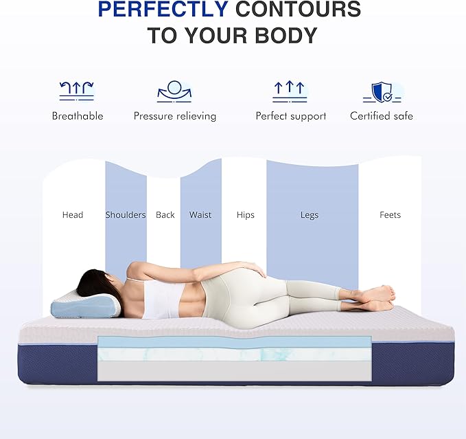 12 Inch Queen Size Mattress, Gel Cooling Memory Foam Mattress in A Box, Medium Firm Feel for Back Pain Relief, CertiPUR US Certified