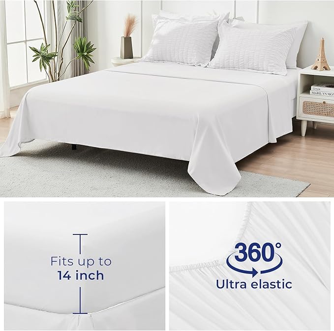 HYMOKEGE White California King Comforter Set Seersucker 7 Pieces, All Season Luxury Bed in a Bag for Bedroom, Bedding Set with Comforters, Sheets, Pillowcases & Shams