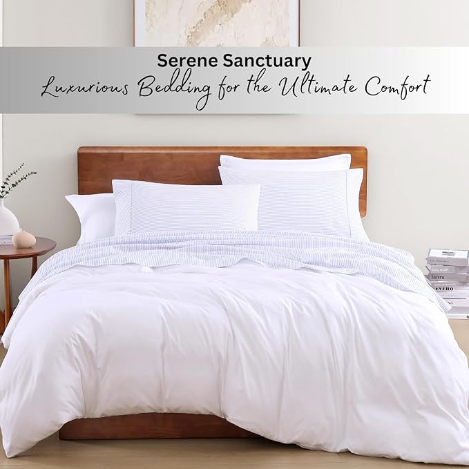 LANE LINEN 100% Organic Printed Cotton Sheets Twin Size, Classic Ticking Stripe Print (Available in Variety of Prints) Soft & Comfy Low Pill Fade Resistant Naturally Cooling Machine wash Twin Sheets