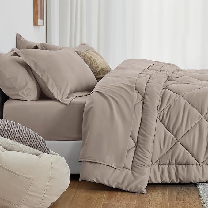 Love's cabin Full Comforter Set Burlwood, 7 Pieces Full Bed in a Bag, All Season Full Bedding Sets with 1 Comforter, 1 Flat Sheet, 1 Fitted Sheet, 2 Pillowcase and 2 Pillow Sham