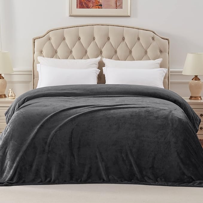 Exclusivo Mezcla Fleece Blanket Queen Size for Bed, Super Soft and Warm, All Season Use, Cozy, Plush, Lightweight, 90x90 Inches, Dark Grey