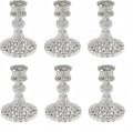 Glass Candlestick Holder,Striped Taper Candle Holders,Set of 6 Candle Stand for Table Centerpieces, Home Decor,Weddings,Festival and Parties (Silver Diamond)