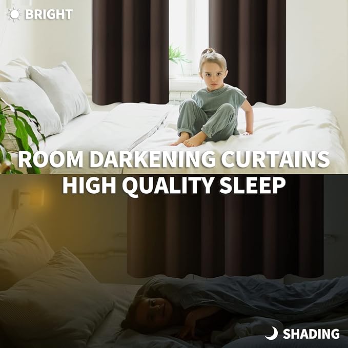 BGment Blackout Curtains for Living Room - Grommet Thermal Insulated Room Darkening Curtains for Bedroom, 2 Panels of 42 x 72 Inch, Brown