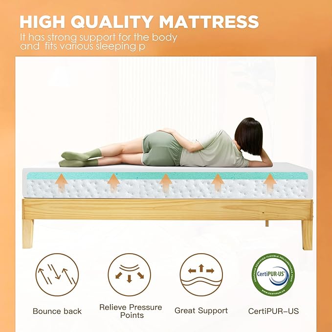 PayLessHere 12 Inch Gel Memory Foam Mattress Medium Firm Mattresses CertiPUR-US Certified Bed-in-a-Box Pressure Relieving Twin XL Size,Fiberglass Free，White