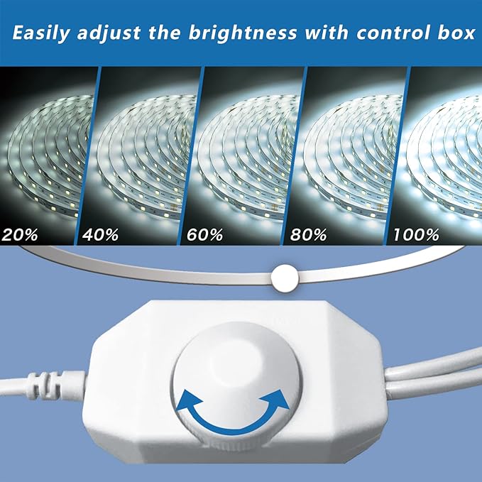 phopollo White LED Strip Lights, 100ft (2 Rolls of 50ft) Dimmable 6500k Daylight White Led Light Strip, 1800 LEDs Flexible Led Lights for Bedroom, Mirror, Kitchen Decoration