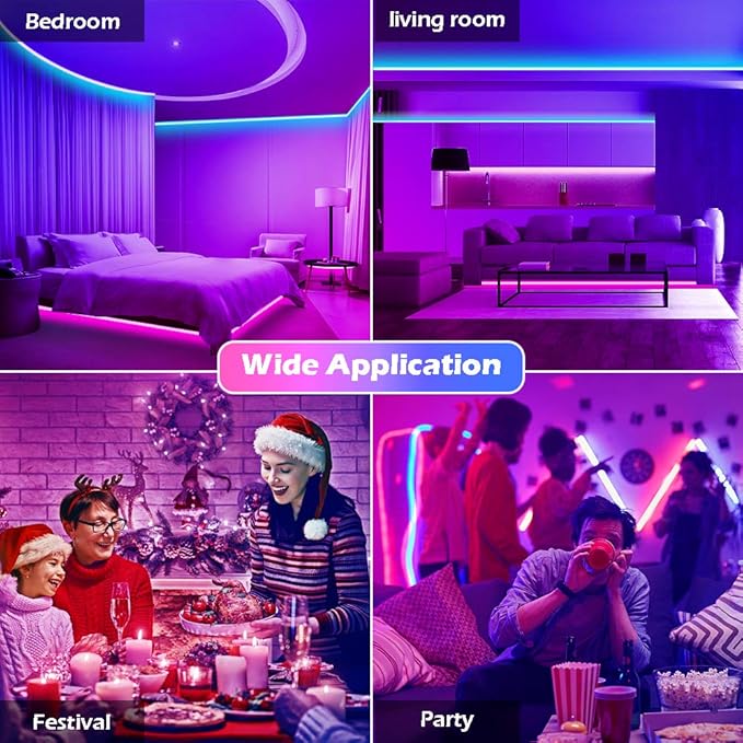 Led Strip Lights, 150ft/45m Long Smart Led Light Strips Music Sync 5050 RGB Color Changing Rope Lights,Bluetooth APP/IR Remote/Switch Box Control Led Lights for Bedroom,Home Decoration,Party,Festival