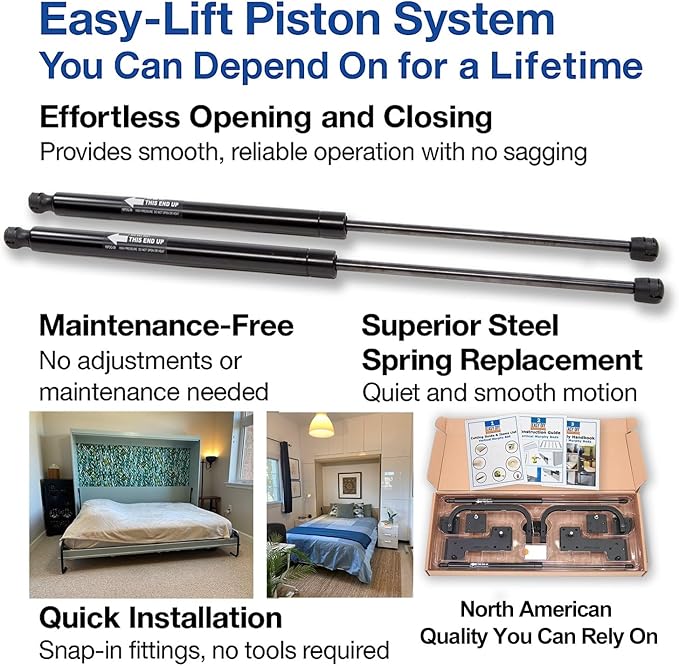 Twin Size DIY Murphy Bed Hardware Kit – Vertical Wall Bed for Space-Saving - Budget-Friendly DIY Setup -Made in USA -Hide Away Design with Twin Murphy Bed Hardware - Bed Lift Mechanism - Pull Down