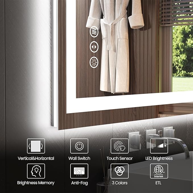 20"X28" LED Bathroom Mirror with Front Lights and Backlit, Anti-Fog, Dimmable, Shatter-Proof Tempered Glass, Lighted Bathroom Vanity Mirror for Wall with 3 Colors, Memory Function