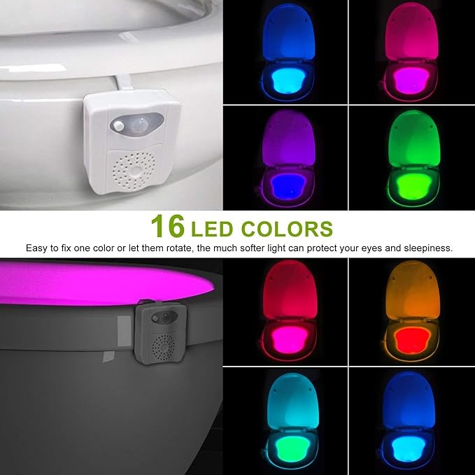 ZEZHOU Toilet Light 2 Pack - 16 Color LED Toilet Bowl Light Motion Activated Light Sensor Bathroom Night Light, Unique Cool Funny Gadgets Gifts Idea for Men Boy Teen Kids Dad
