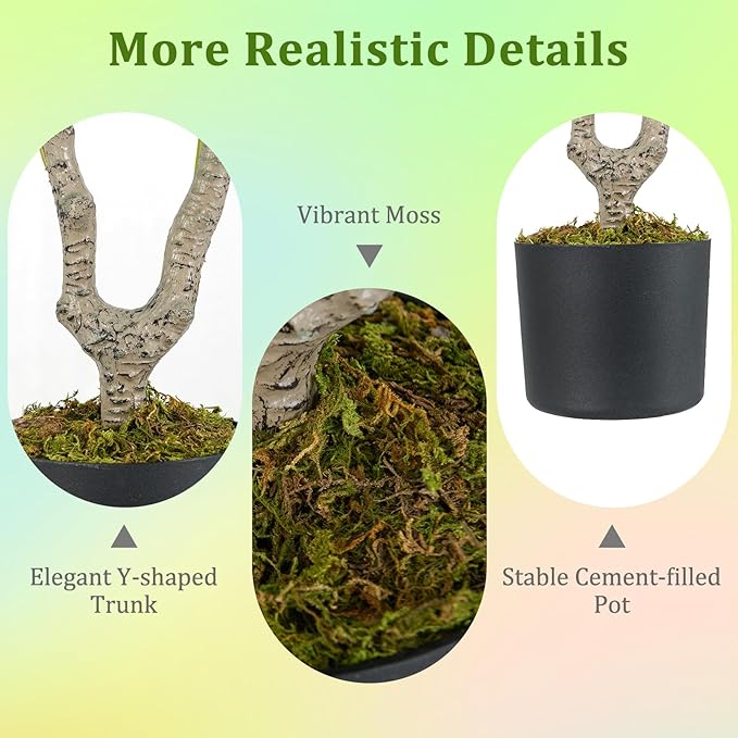 GOFLAME 3FT Artificial Camellia Tree, Faux Camellia Plant with Pink Flowers, Solid Wood Trunk, Realistic Moss, Greenery Potted Decoration Tree for Indoor Outdoor Home Porch Front Door