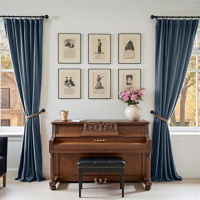 Lazzzy Velvet Blackout Curtains Thermal Insulated Room Window Drapes Super Soft Luxury Curtains for Living Room Bedroom Rod Pocket 2 Panels, Dark Slate, 62" W x 120" L