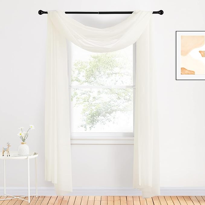 NICETOWN Beige Window Scarf Valances, Voile Fabric Canopy Curtains for Draping, Party Scarf Curtains for Birthday/Revelry, Light Beige, W60 x L216, 2 Panels