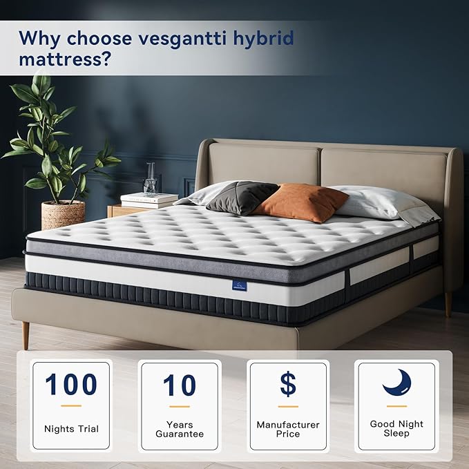 Vesgantti Full Mattress 12 Inch Innerspring Multilayer Hybrid Full Size Mattress - Ergonomic Design with Memory Foam and Pocket Spring Mattresses Full Size - Box Top Series Medium Firm Feel