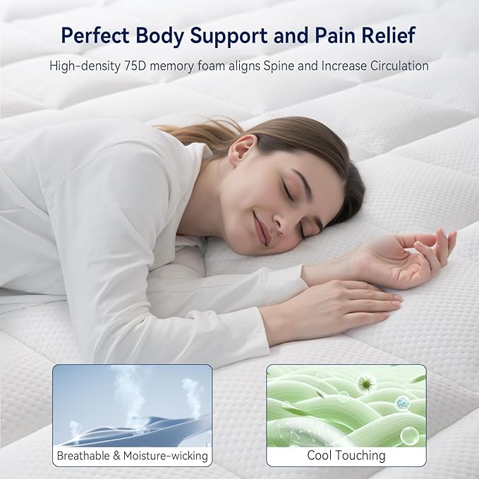 ELEMUSE King Size Dual Layer 3 Inch Memory Foam Mattress Topper, 1 Inch Plush Feel Pillow Top Mattress Topper Cover and 2 Inch Cooling High Density Memory Foam Bed Pad for Back Pain Relief