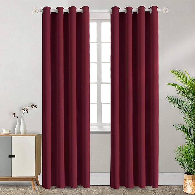 BGment Blackout Curtains for Bedroom - Grommet Thermal Insulated Room Darkening Curtains for Living Room, Set of 2 Panels, Each 55 x 96 Inch, Burgundy Red