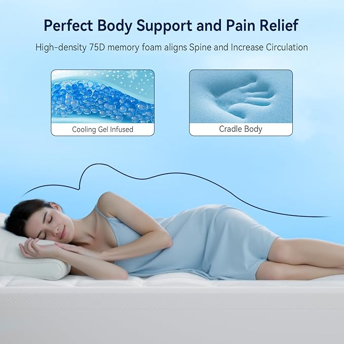 ELEMUSE Twin Size Dual Layer 3 Inch Memory Foam Mattress Topper, 2 Inch Cooling High Density Memory Foam Bed Pad and 1 Inch Plush Feel Pillow Top Mattress Topper Cover for Back Pain Relief