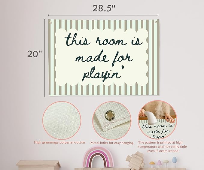Playroom Rectangular Canvas Banner Wall Decor-Flag Poster Wall Decor for Baby Boy Girl Kids Teen,Playroom Nursery Homeschool Bedroom Home-Baby Shower Birthday Christmas-This Room Is Made for Playing