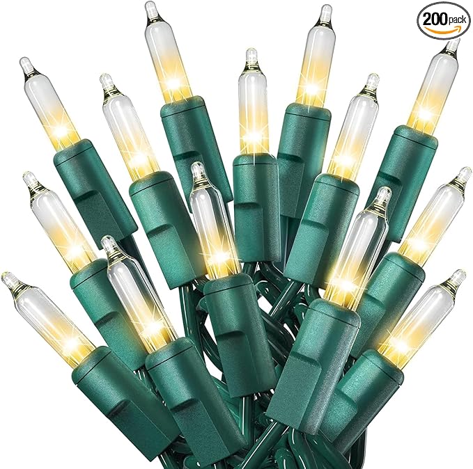PREXTEX 200 Count Clear Christmas Tree Lights - 40 ft Warm Fairy String Lights with Green Wire - Indoor and Outdoor Mini Light for Christmas, Holiday Decorations, Trees, Fences, Patios and More