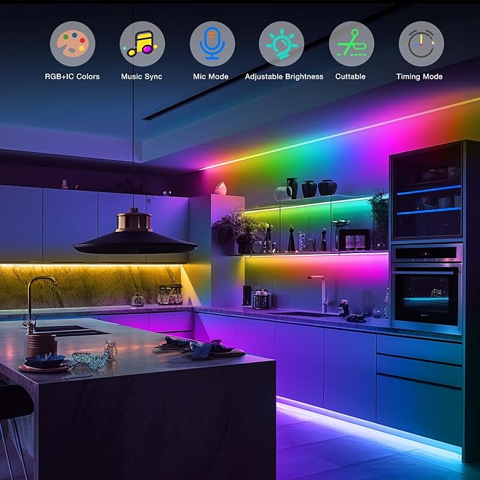 DAYBETTER BGRIC LED Lights for Bedroom, 16.4FT RGB LED Lights with Bluetooth APP & Remote Control 24V 5050 Color Changing LED Strip Lights Music Sync for Room Home Party Wall Indoor Decor