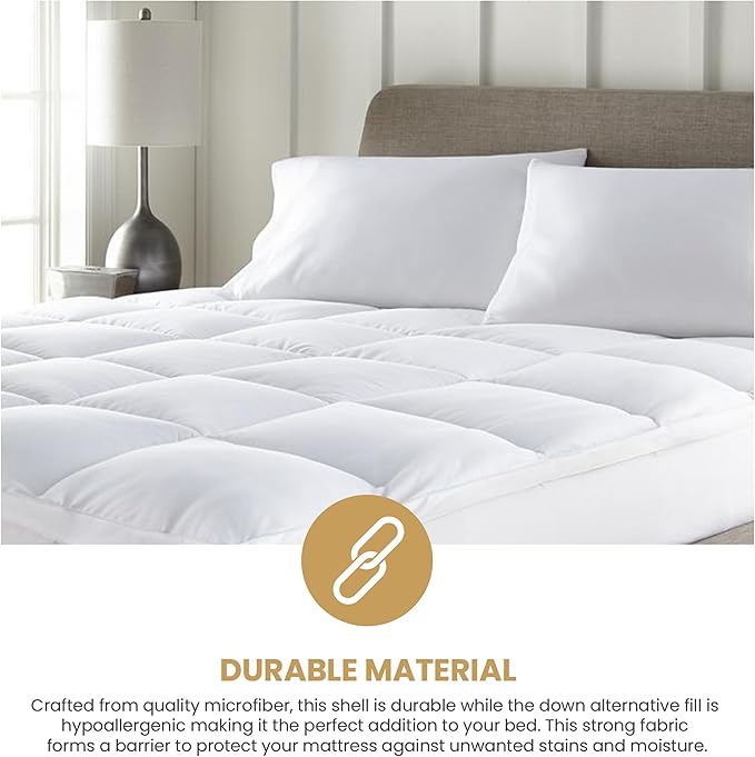 Superior Mattress Topper, Down Alternative, 2 Inch Deep Sized Bed Pillow Top, Comfort Pad, Fluffy Mattress-Topper Protector, Plush Cooling Extra Soft, Hotel Quality, Sleep, All-Season, King, White