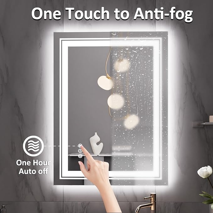 32" x 24" LED Bathroom Mirror with Lights, Front and Backlit Mirror, Anti-Fog Lighted Vanity Mirror, Stepless Dimmable, 3 Colors LED Mirror (Horizontal/Vertical)