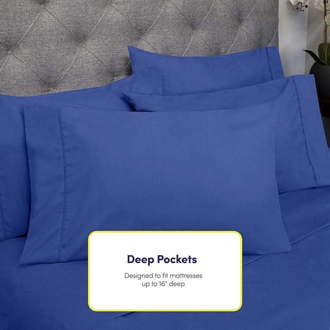 Twin Size Bed Sheets - 4 Piece 1500 Supreme Collection Fine Brushed Microfiber Deep Pocket Twin Sheet Set Bedding - 1 EXTRA PILLOW CASES, GREAT VALUE, Twin, Royal Blue