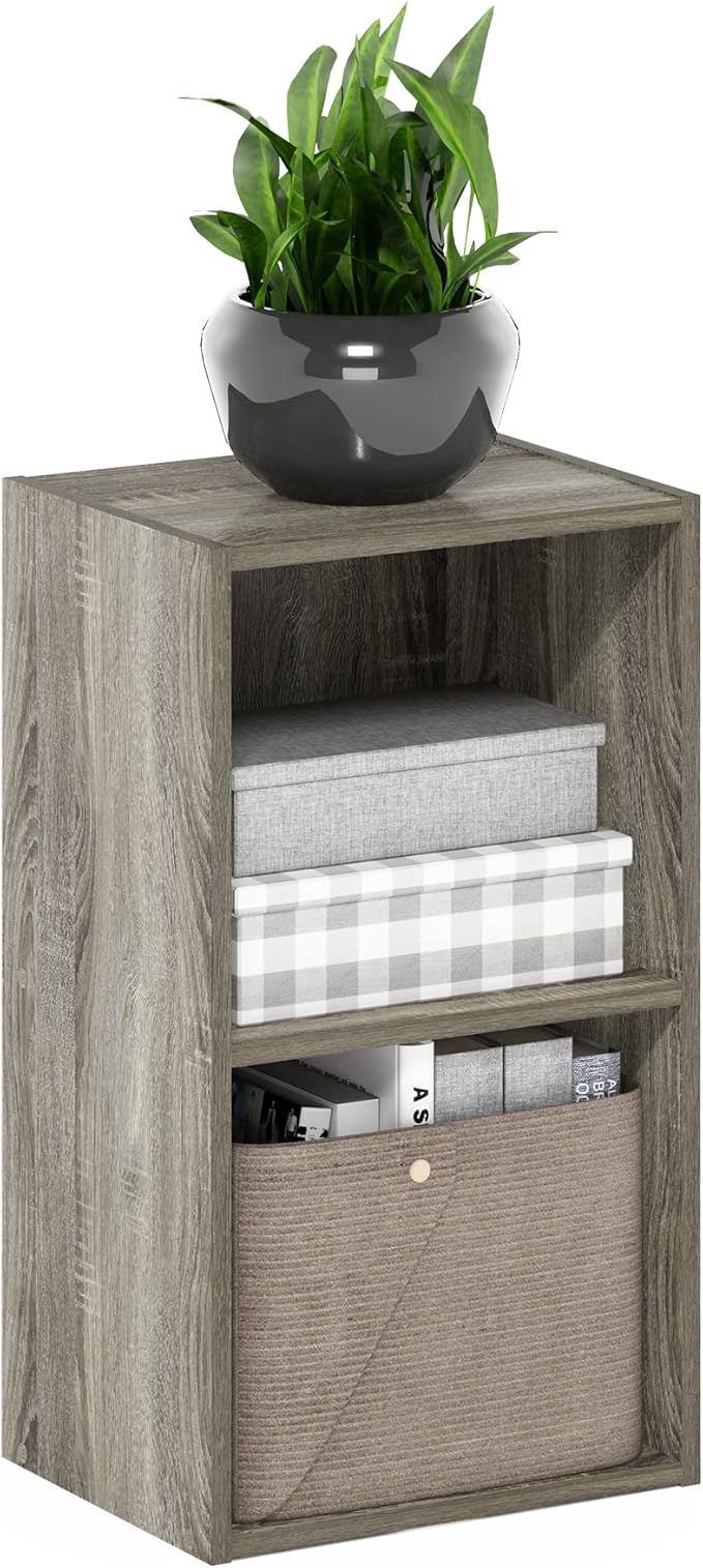 Furinno PASIR Book Shelf, 2-Tier Modern Bookshelf, Open Shelves Bookcase 9" x 12" x 21", for Living Room, Bedroom, Home Office, French Oak