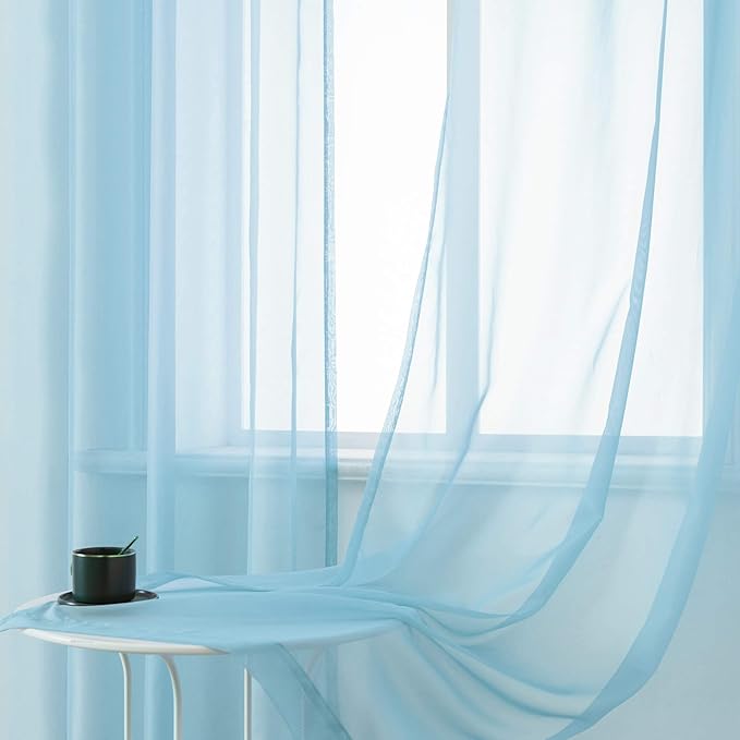 DUALIFE Sky Blue Voile Sheer Curtains Grommet,Look Semi Natural Light Flow Sheer Drapes,Elegant Solid Color Touch Soft Drapes, 52X72 Inch for Living Room Bedroom,Set of 2 Panels Baby Blue