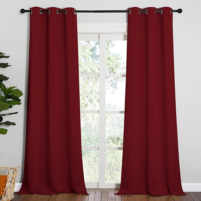 NICETOWN Burgundy Red Blackout Drapes - Window Treatment Light Blocking Privacy Curtain Panels for Christmas Window Decoration (Set of 2, 42 inches by 95-inch)