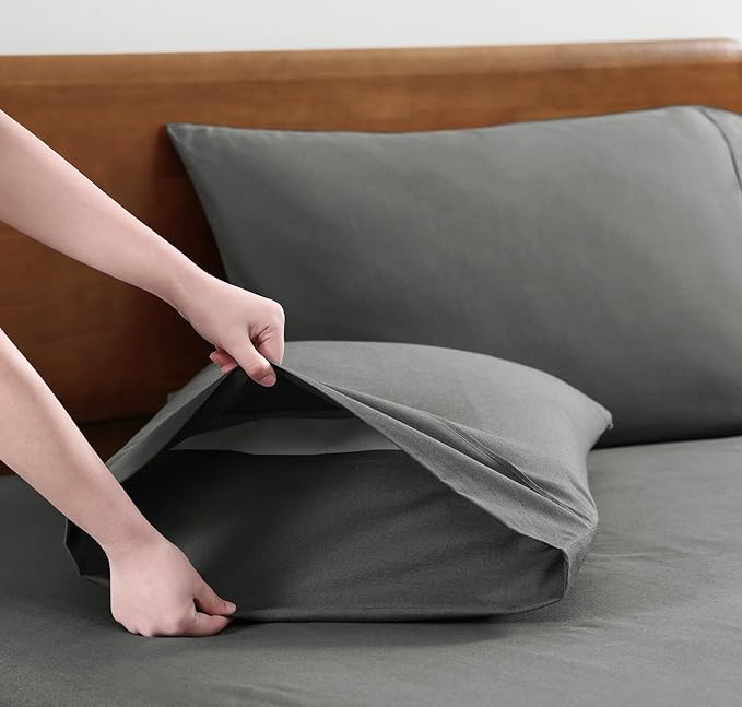 LANE LINEN 100% Organic Cotton 3Pc Bed Sheets Twin Size, Classic Percale Weave, Soft & Comfy Fully Elasticized Naturally Cooling Cotton Sheets, Low Pill Machine wash Twin Sheet Set- Charcoal